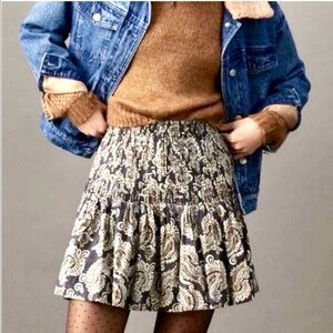 ANTHROPOLOGIE, Eula Paisley Pintucked Mini Skirt Black Brown Boho, Sz Small, EUC